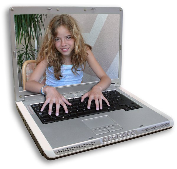 Victoria and the laptop: My daughter coming out of the laptop
