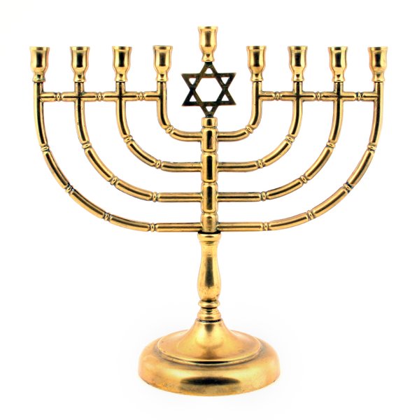 Hanukkiah or chanukiah: A hanukkiah that holds 9 candles and has a Jewish star.