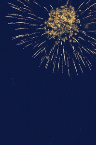 Fireworks: Bright gold fireworks against a dark blue sky.