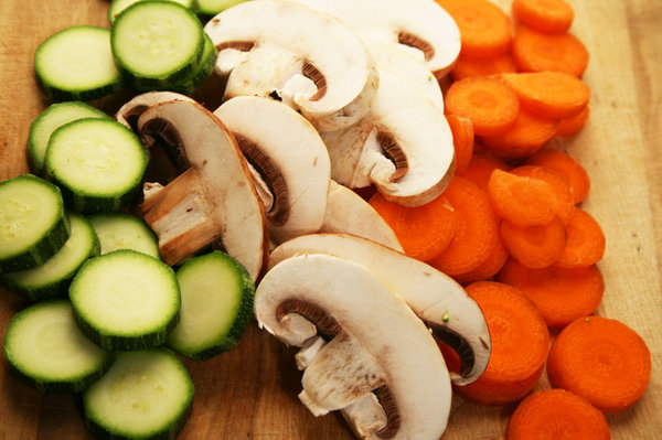 Sliced Vegetables: Still life of sliced vegetables for a recipe.