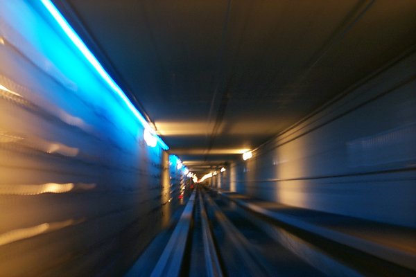 airport tunnel: train tunnel at denver international airport.