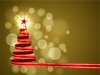 Warm Christmas: Christmas tree made ​​of red ribbons on a warm, golden background