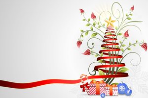 Floral-Ribbon Christmas Tree: Christmas tree created with red ribbons and floral