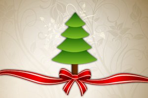 Power of Christmas: Christmas tree with ribbon, bow and floral background