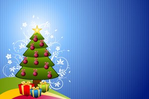 Floral Christmas Tree: Christmas tree with a floral motif on a blue background
