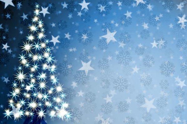Stars Christmas Tree 2: Christmas tree consisting of a shining star on a background of snowflakes and stars