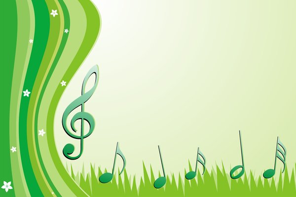 Spring Dream 2: Spring green wallpaper with elements such as Easter eggs, flowers, notes and treble clef