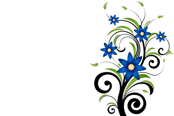 Blue Flowers 1: Decorative motif with blue flowers and leafs