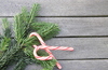 Christmas candy canes: Candy canes and a branch of a fir on wooden ground