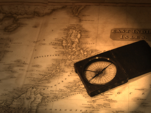 Old map and compass: Old map and compass