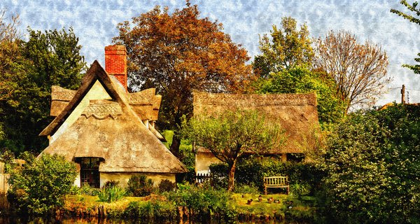 Old English thatched cottage w: Same as the photograph but a watercolour. Great for a canvas print.