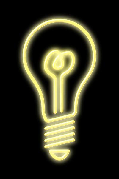 bulb: light bulb rendered in neon