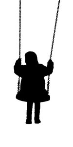 Silhouette child on a swing: a series of three images depicting playing children