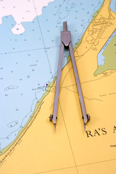 Compasses on the sea map: Navigation map and compasses