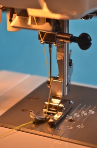 Sewing machine close-up: 