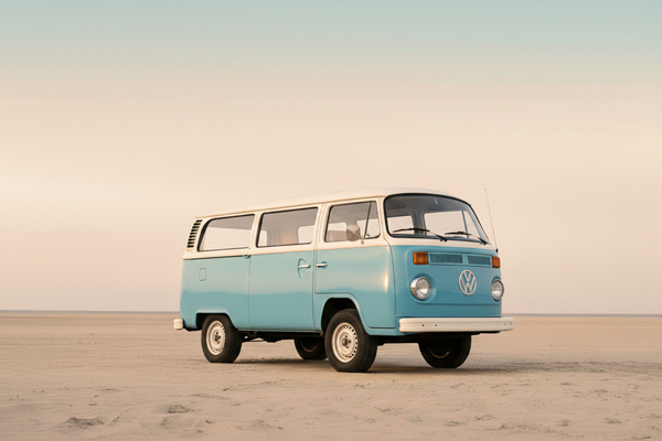 Retro Van: Retro van on the beach (ai)
