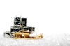 Sledge in snow with gifts: Sledge in snow with silver wrapped gifts
