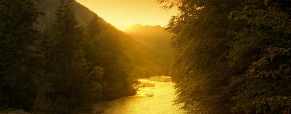 Golden River: Mountain River at Sunset
