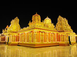 Decorated Temple: A South Indian temple, lit and decorated for a festive occasion