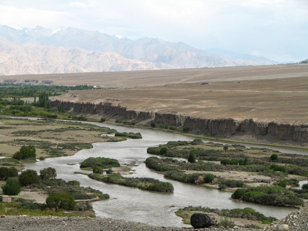 Indus River: A ringside view of the River Indus, Leh Valley & the Stok Mountain range.