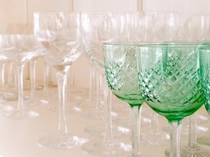 Glasses in Vitrine: Wine glasses in old vitrine