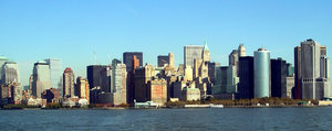 Manhattan skyline: Skyline of sotuh Manhattan as seen from the Liberty Island ferry