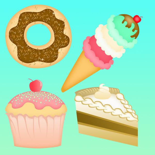 desserts!: visit my site ozaidesigns.com for more of my free illustrations!cake, ice cream, and more desserts. **If you download this for online use, dont give me credit but DO send a link, I love to see how my work is used!