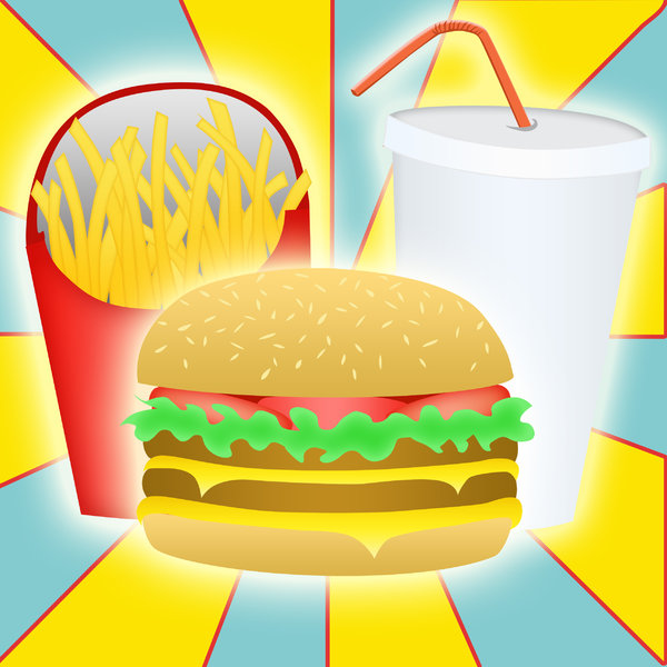 Burger, bebida y patatas fritas: 