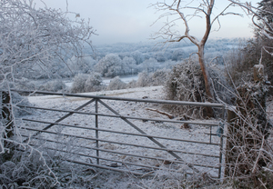 Winter gate: Winter snow in Penarth, South Wales