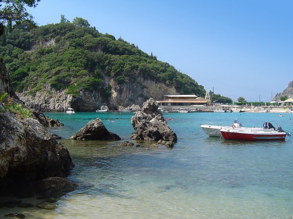 Paleokastritsa coast: boats and rocks in paleokastritsa, corfu