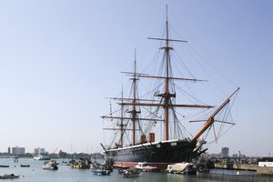 Old ship: HMS Warrior, an historical battleship, in dock at Portsmouth, England.
