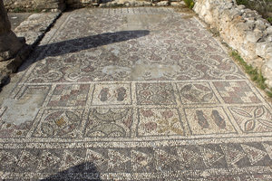Ancient church mosaics 1: Mosaics in the ruins of the 6th century basilica at Aya Trias, Sipahi, northern Cyprus.