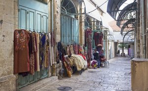 Jerusalem market: Market stalls preparing to open in Jerusalem, Israel. Semi-HDR image.