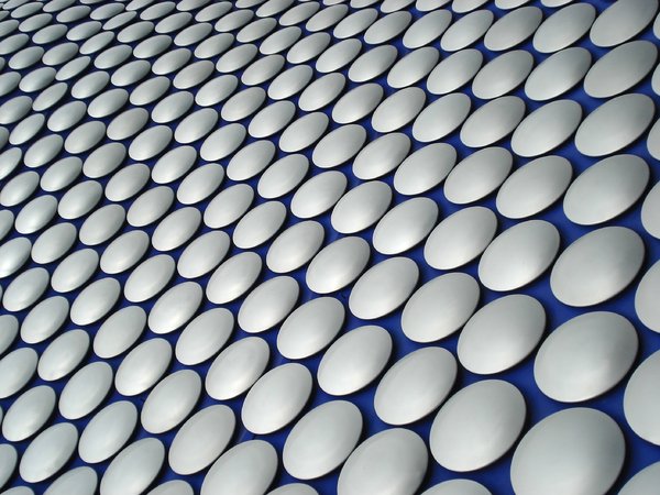 Discs: Part of the exterior of an ultra-modern building in Birmingham, England.