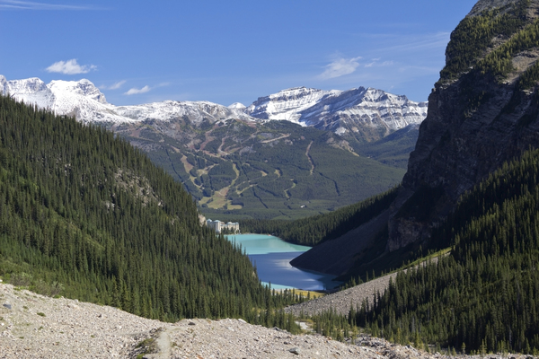 Lake Louise view: View from a mountain trail of Lake Louise, western Canada.