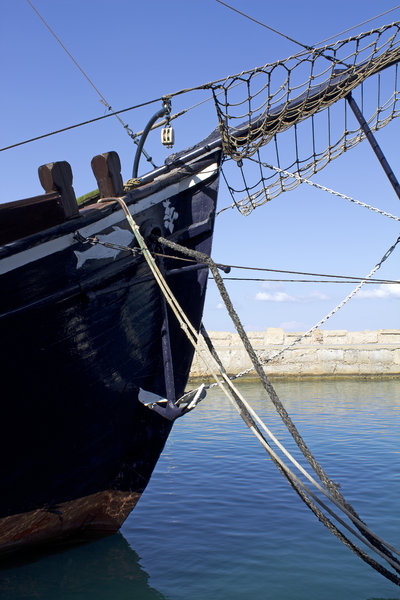 Old sailing ship: Prow of an old sailing ship in the harbour at Kyrenia, Cyprus.