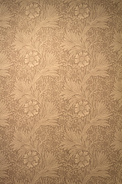 Floral wallpaper: Old William Morris (died 1896) wallpaper on display in Standen House, a National Trust property at which photography is freely permitted.