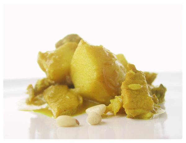 curry pork 1: curry pork with apples and pine nuts
