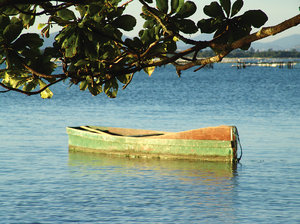 > Boat in Island: Barco visto do Beco no Ribeirão da Ilha em Florianópolis, Santa Catarina, BrasilSight of the boat in the alley in the Ribeirão da Ilha in Florianópolis, Santa Catarina, Brazil