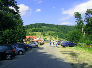 Tourist base in mountains.: A tourist base on Rownica hill. There is a parking there and a no-car-way to the top.Please mail me or comment this photo, if you find it useful. Thanks for letting me know about it!I would be extremely happy to see the final work even if you think it is 