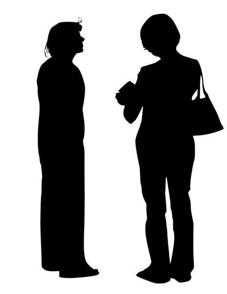Two women talking: A plain silhouette. A girl and a woman chatting. The one on the right is holding a map.Please comment this shot or mail me if you found it useful. Just to let me know!I would be extremely happy to see the final work even if you think it is nothing special