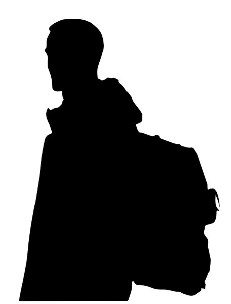 Man with backpack: A young male with backpack on his back.