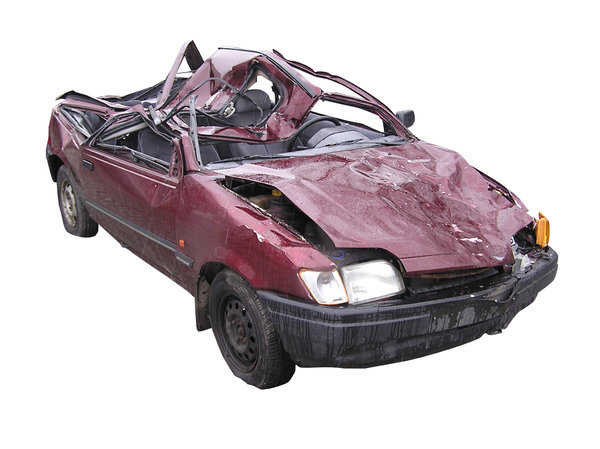 Car wreck: A wreck of a car.