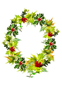 Christmas Wreath Red Berries  : A selection of holly and ivy leaves from my garden put together to create a Christmas wreath.

