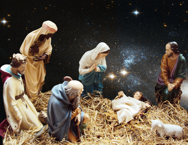 Star-lit Night: A photo I took of our church crib last year which, thanks to NASA, I have given a star-filled dimension