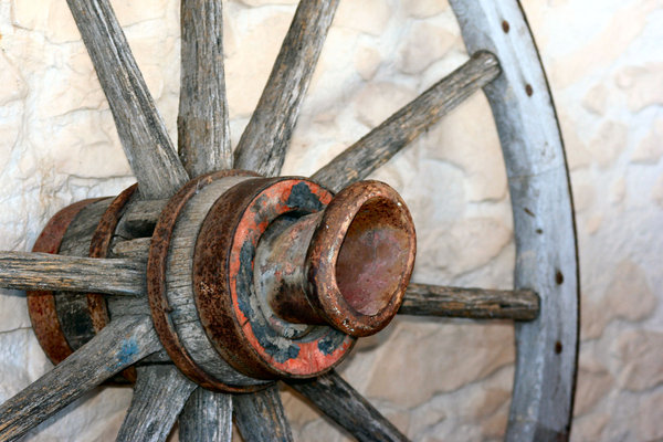 Wagon Wheel: An old wagon wheel