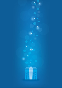 Blue gift box illustration: Blue abstract background with Christmas present