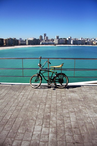 Bicycle, ocean & City: Bicycle, ocean in Coruña City. Galicia. Spain, EU