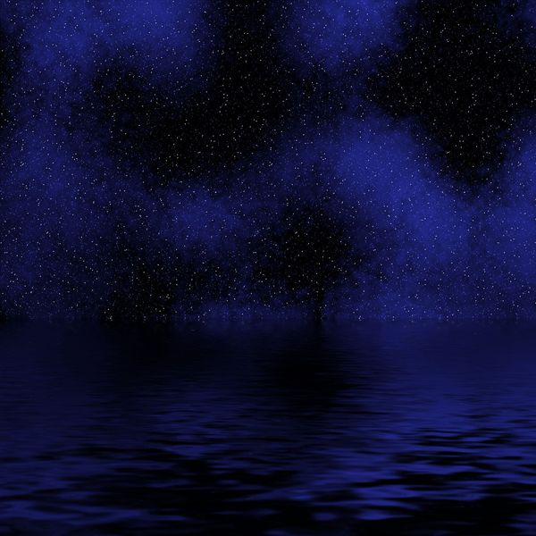 Star cloudy night background: Night with stars and water lake with clouds