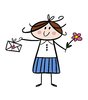 Cute little girl with letter a: Colorful cartoon drawing of a happy little girl holding a letter and flower in her hands